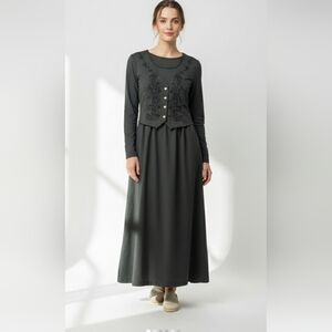 Vintage Basia Dress Green Maxi Grunge Goth Whimsigoth Boho Layered 20W